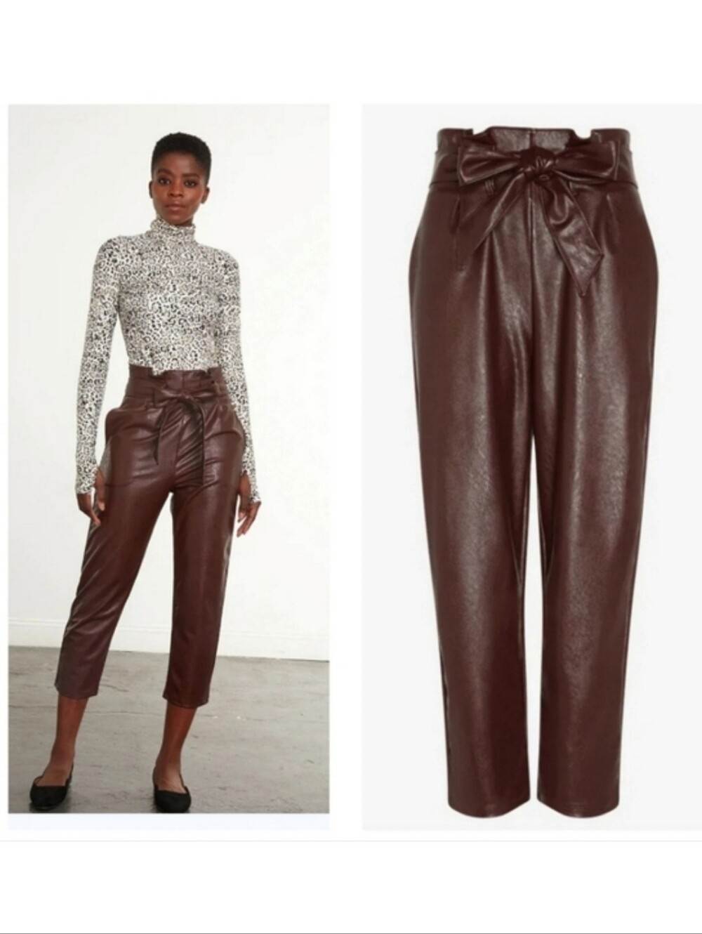 Commando Faux Leather Paperbag Pants Oxblood Large Edgy Night Out Rocker Chic